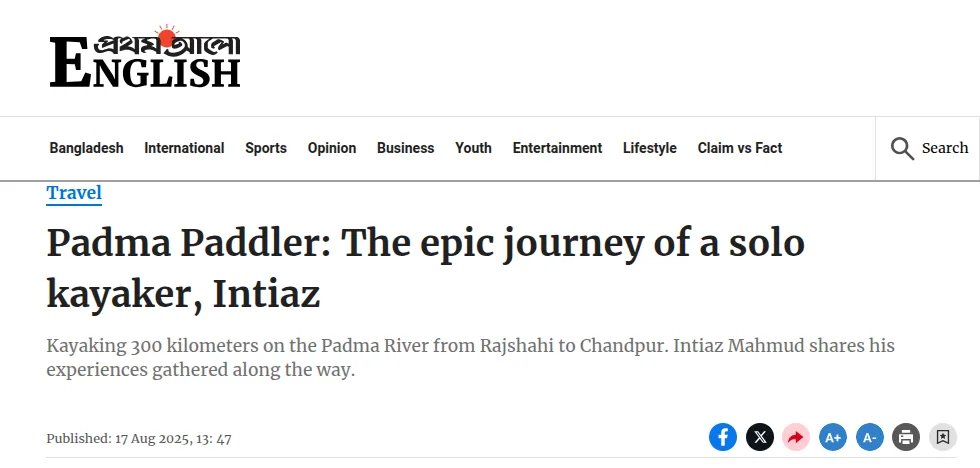 Padma Paddler: The epic journey of a solo kayaker, Intiaz