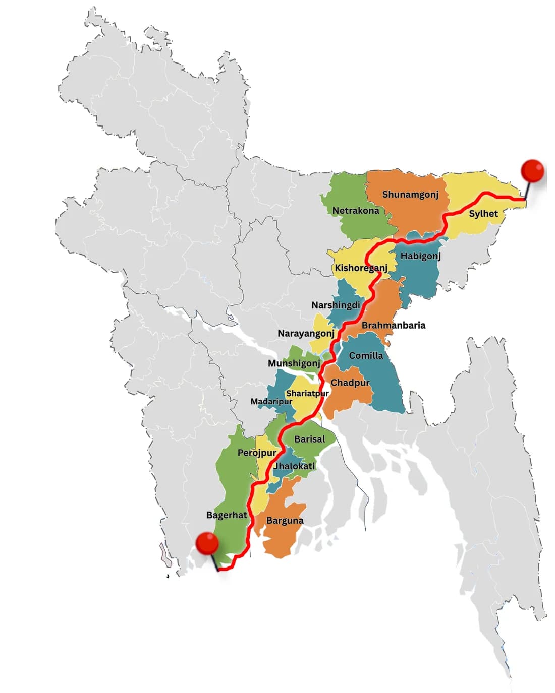 Proposed Shurma–Sundarban expedition route through Bangladesh